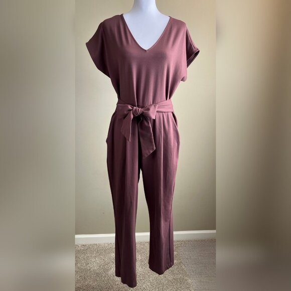 Elegant Mauve Front/Back Tie EXPRESS Jumpsuit Large Size w/ Pockets - Picture 3 of 14